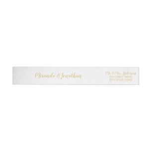 Bande Pour Adresse De Retour Script moderne Mariage blanc et or