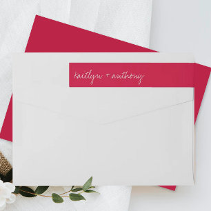 Bande Pour Adresse De Retour Script moderne Viva Magenta Mariage minimaliste