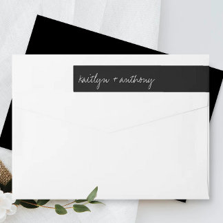Bande Pour Adresse De Retour Script noir et blanc moderne Mariage minimaliste