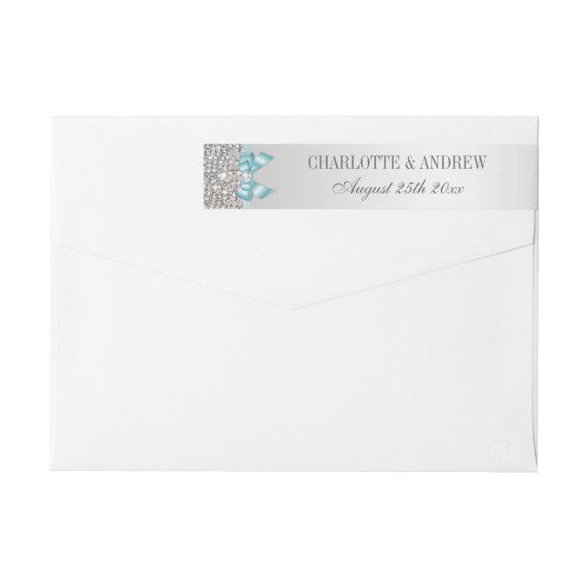 Bande Pour Adresse De Retour Séquences d'argent Bow bleu Turquoise et diamant (Dos)