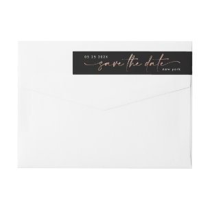 Bande Pour Adresse De Retour Sleek Romance   Or Rose sur noir Enregistrer la da