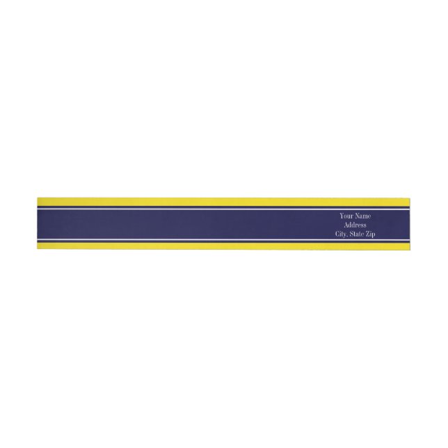 Bande Pour Adresse De Retour Solid Yellow, Navy Blue Ribbon Monogram (Individuel)