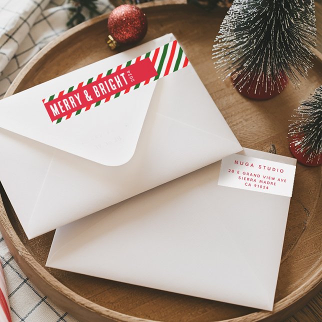 Bande Pour Adresse De Retour Stripes modernes Noël Joyeux et bonne adresse (Créateur téléchargé)