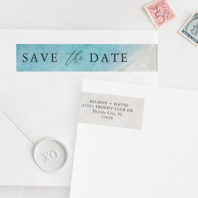 Bande Pour Adresse De Retour Summer Beach Wedding Enregistrer La Date Enveloppe (Créateur téléchargé)