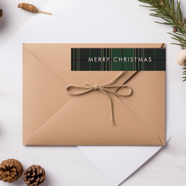 Bande Pour Adresse De Retour Tampon vert Tartan Buffalo moderne minimaliste (Green Plaid Tartan Buffalo Modern Minimalist Wrap Around Label)