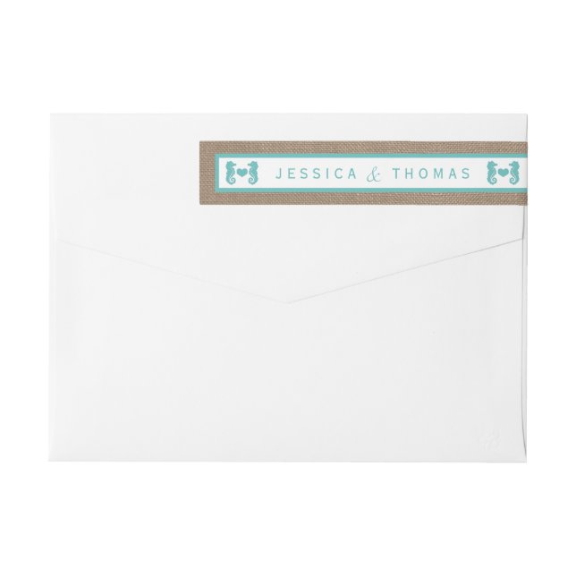 Bande Pour Adresse De Retour Turquoise Seahorse Burlap Beach Wedding Collection (Dos)