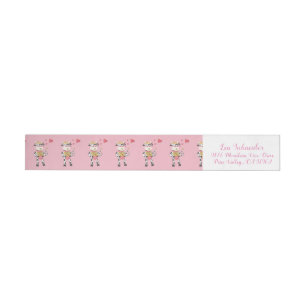 Bande Pour Adresse De Retour Vache mignonne et coeurs Saint Valentin rose