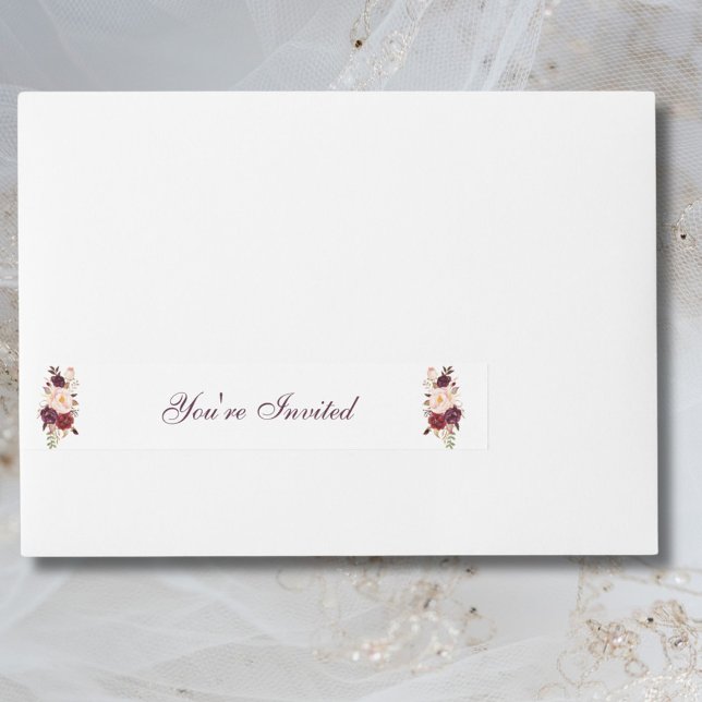 Bande Pour Adresse Élégant Mariage de bouquet Rose et Rose Bourgogne (Créateur téléchargé)