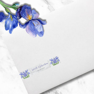 Bande Pour Adresse Iris Bleus Élégants Floraux sur Mariage en Marbre