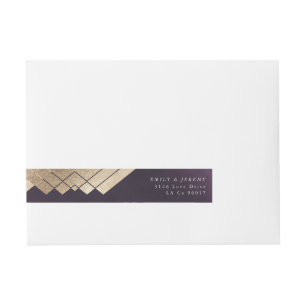 Bande Pour Adresse Mariage Gatsby d'or violet géométrique