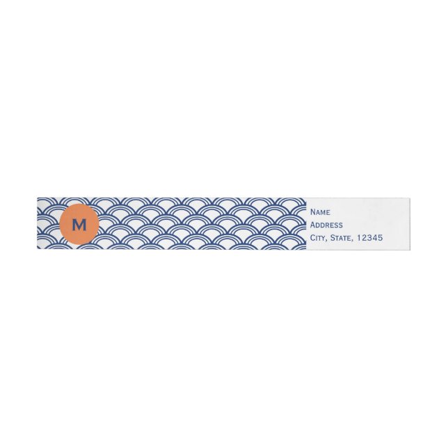 Bande Pour Adresse Monogram Royal Blue Seigaiha Motif avec Orange (Individual)
