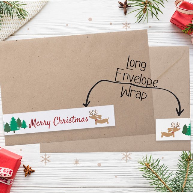 Bande Pour Adresse Sticker d'enveloppe Dachshund Christmas Doxie (extra long dachshund Christmas card envelope wraps)