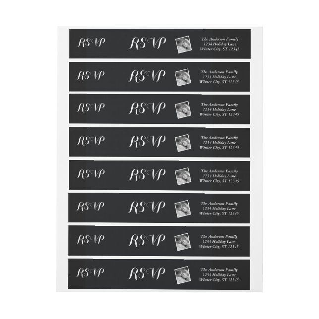 Bande Pour Adresse Votre photo Mariage RSVP Black (Feuille)