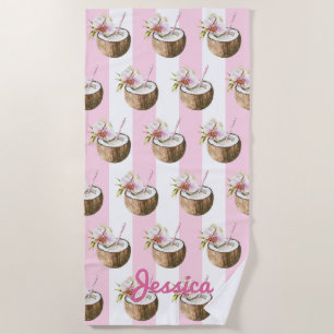 Bande rose   Serviette de plage de Coco Drink