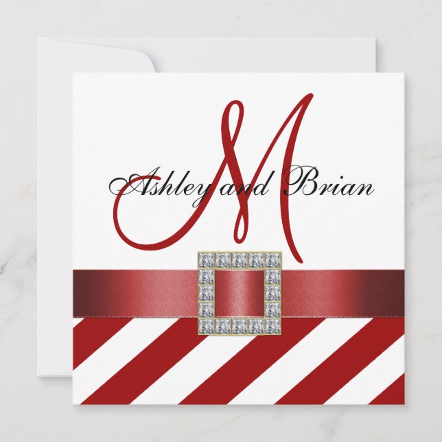 Bande rouge, ruban, Faire-part de mariage Monogram (Devant)