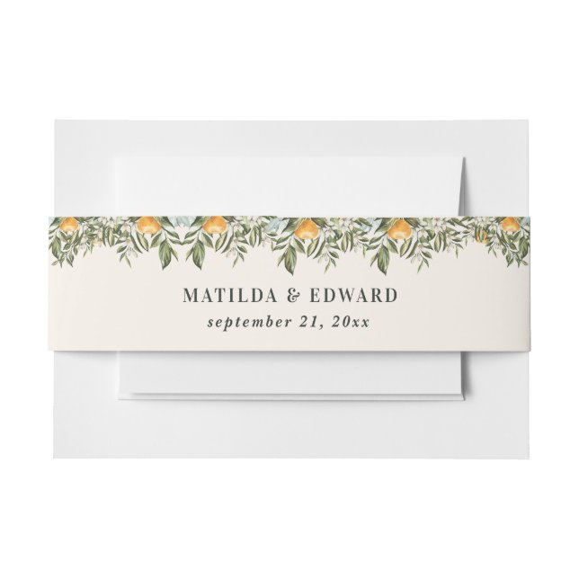 Bandeau De Faire-part agrumes orangé, mariage de feuillage fleuri (Devant Example)