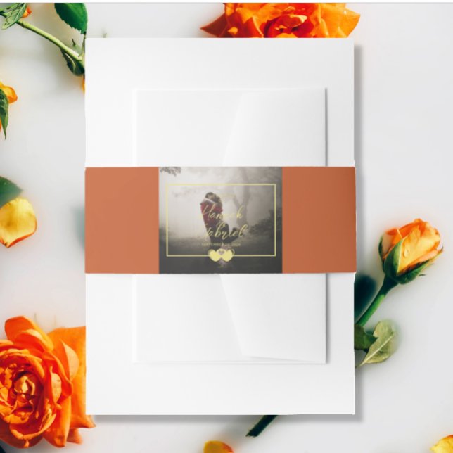Bandeau De Faire-part Ajouter Photo Mariage Terracotta Invitation Bande  (The front of the photo wedding Terracotta invitation belly band)