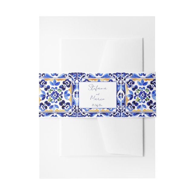 Bandeau De Faire-part Amalfi italien tuiles bleu citrons mariage (Devant example)