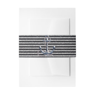Bandeau De Faire-part Ancre nautique Mariage Silver Black Stripes