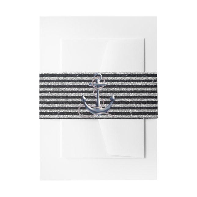 Bandeau De Faire-part Ancre nautique Mariage Silver Black Stripes (Devant example)