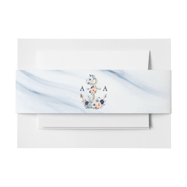 Bandeau De Faire-part Ancre nautique Monogramme Marine Peach Floral Mari (Devant Example)