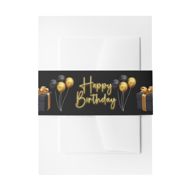 Bandeau De Faire-part Anniversaire moderne en noir et or (Devant example)
