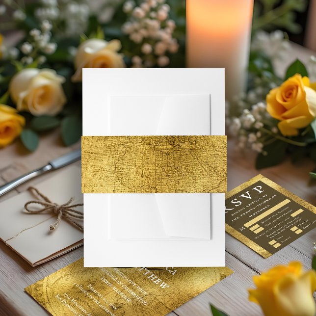 Bandeau De Faire-part Antique Gold Faire-part de mariage Belly Band (Antique Gold Wedding Invitation Belly Band.)