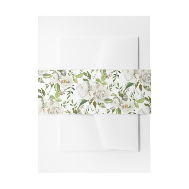 Bandeau De Faire-part Antique White Rose Invitation Belly Band (Devant example)