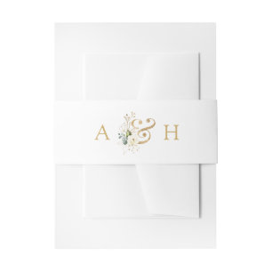 Bandeau De Faire-part Aquarelle Blanc Floral Moderne Monogramme Mariage