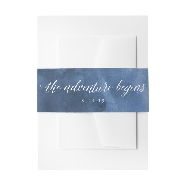 Bandeau De Faire-part Aquarelle bleu | L'aventure commence Mariage (Devant example)