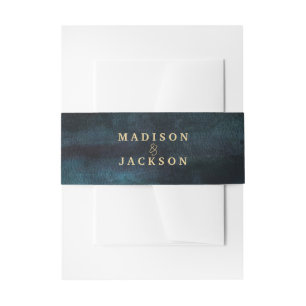 Bandeau De Faire-part Aquarelle bleu marine et Mariage or Monogramme