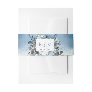 Bandeau De Faire-part Aquarelle bleu poussiéreux et floral, initiales Ma