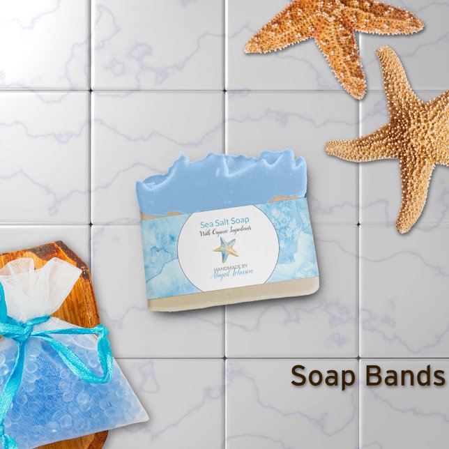 Bandeau De Faire-part Aquarelle bleue Starfish Beach Soap Band Wrap (Créateur téléchargé)