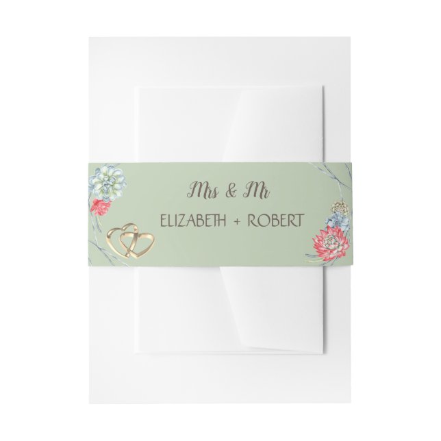 Bandeau De Faire-part Aquarelle Desert Rouge Succulents Or Coeurs (Devant example)