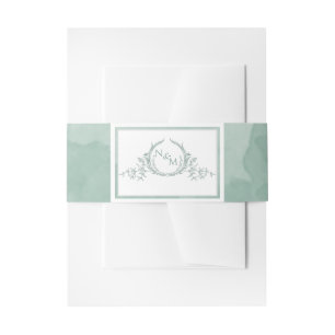 Bandeau De Faire-part Aquarelle élégante vert pâle, Monogramme de mariag