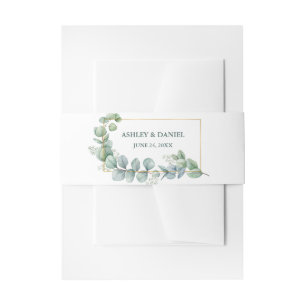 Bandeau De Faire-part Aquarelle Eucalyptus Green Gold Frame Mariage