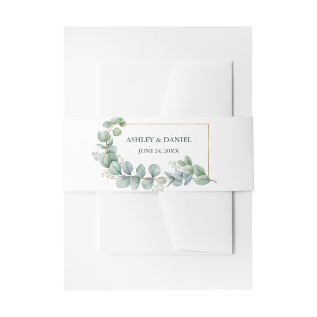 Bandeau De Faire-part Aquarelle Eucalyptus Green Gold Frame Mariage (Devant example)