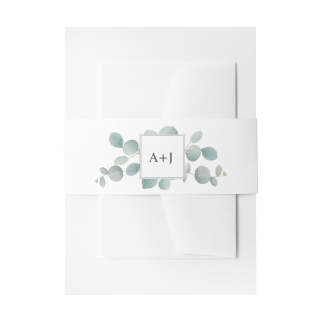 Bandeau De Faire-part Aquarelle Eucalyptus Verdure et Initiales (Devant example)