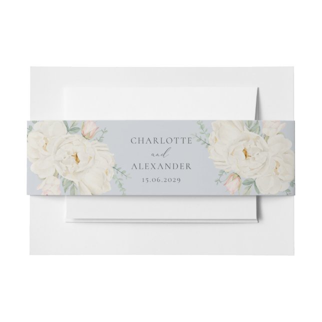 Bandeau De Faire-part Aquarelle fleurs blanches, bleu clair mariage (Devant Example)