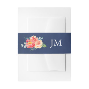 Bandeau De Faire-part Aquarelle Floral Corail Marine Monogramme Mariage