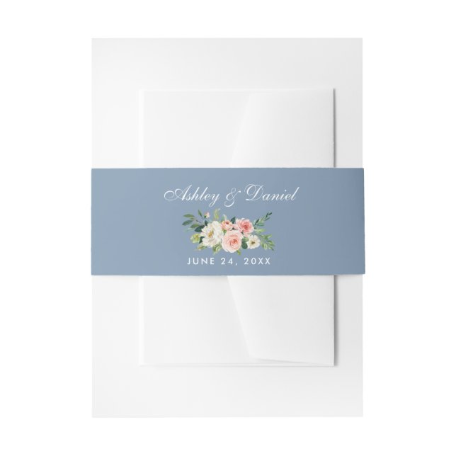 Bandeau De Faire-part Aquarelle Floral rose blanc Dusty bleu Mariage (Devant example)