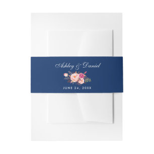 Bandeau De Faire-part Aquarelle Floral rose Mariage bleu