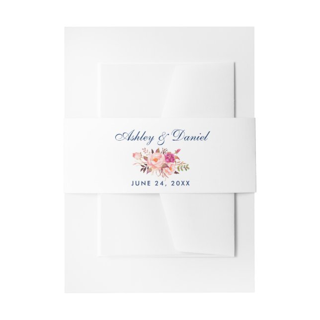 Bandeau De Faire-part Aquarelle florale rose bleu Mariage (Devant example)