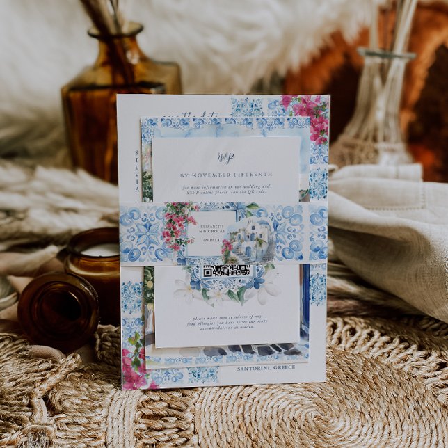 Bandeau De Faire-part Aquarelle Grèce | Monogramme Mariage (Créateur téléchargé)