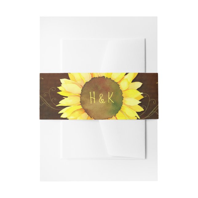 Bandeau De Faire-part Aquarelle Mariage de tournesol Monogrammes (Devant example)