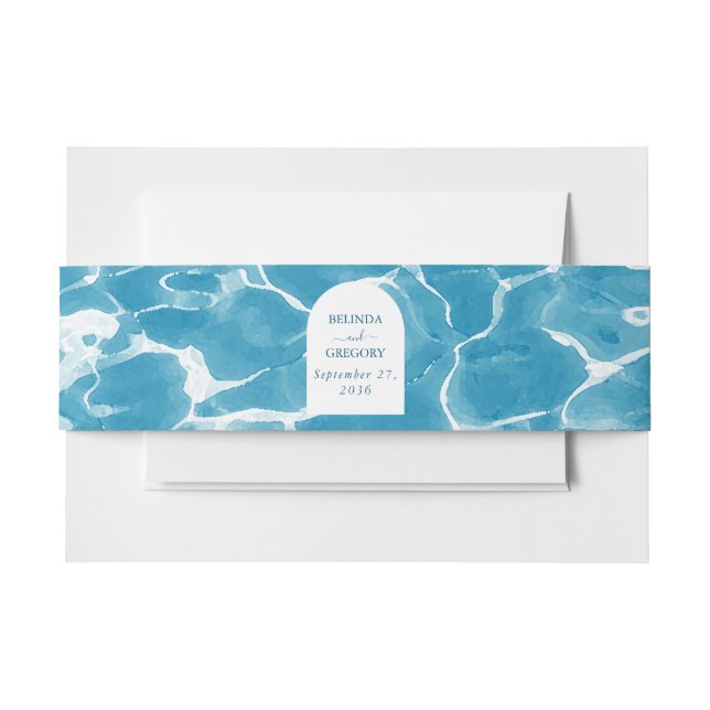 Bandeau De Faire-part Aquarelle moderne Blue Ocean Beach Mariage (Devant Example)