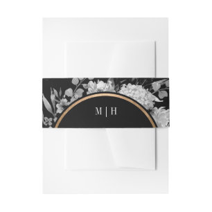 Bandeau De Faire-part Aquarelle noire et blanche moderne Monogramme flor