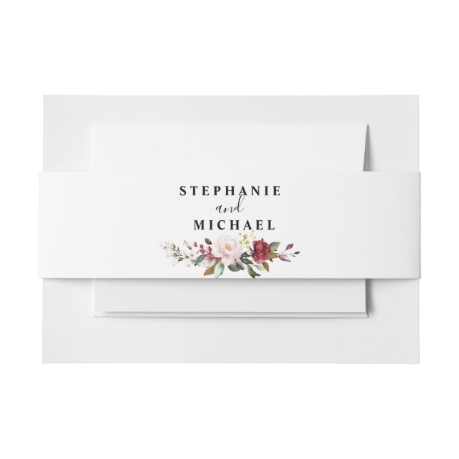 Bandeau De Faire-part Aquarelle romantique Bourgogne Rouge Blush Rose Fl (Devant Example)