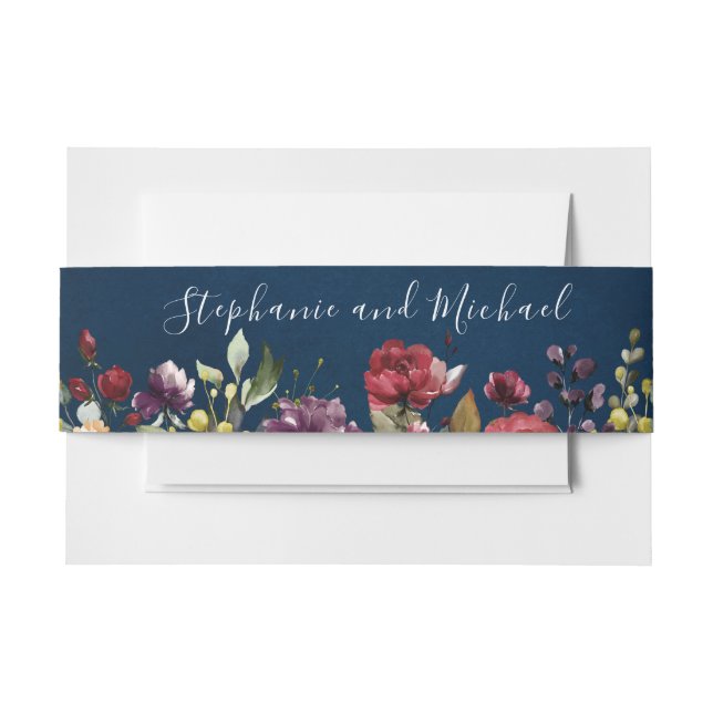 Bandeau De Faire-part Aquarelle romantique Bourgogne Rouge Marine Floral (Devant Example)