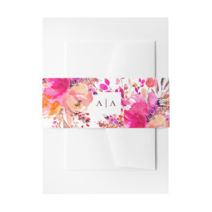 Bandeau De Faire-part Aquarelle rose et pêche mariage floral monogrammes